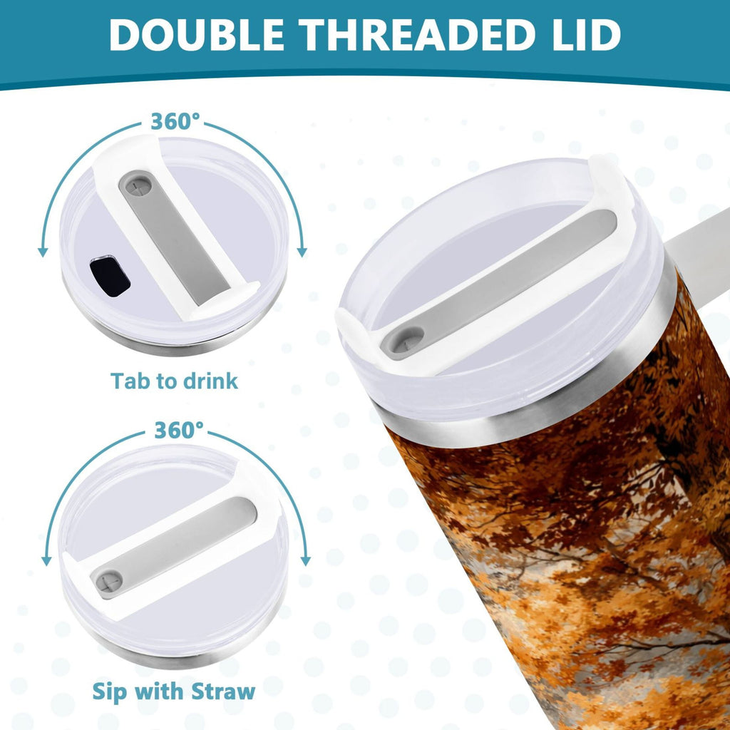 30 oz Insulated Stainless Steel Tumbler Double Wall Stainless Steel Tumbler with 2-Way Drinking Beautiful Autumn Forest - FIH4