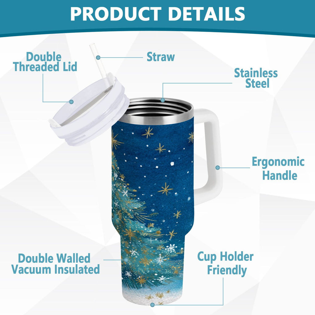 40 oz Insulated Stainless Steel Tumbler Double Wall Stainless Steel Tumbler with 2-Way Drinking Watercolor Christmas Tree - KP7V