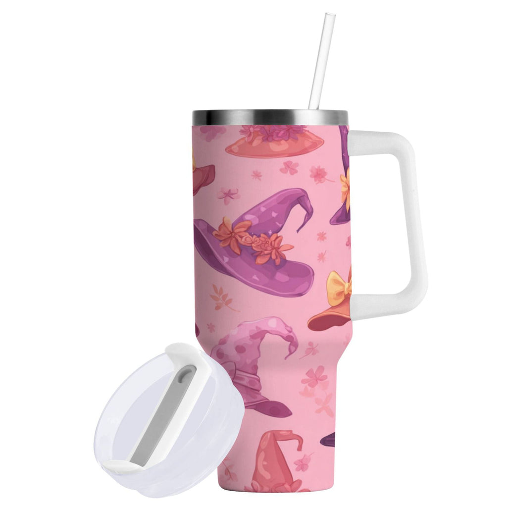 30 oz Insulated Stainless Steel Tumbler Double Wall Stainless Steel Tumbler with 2-Way Drinking Colorful Hat Pattern - QOOV