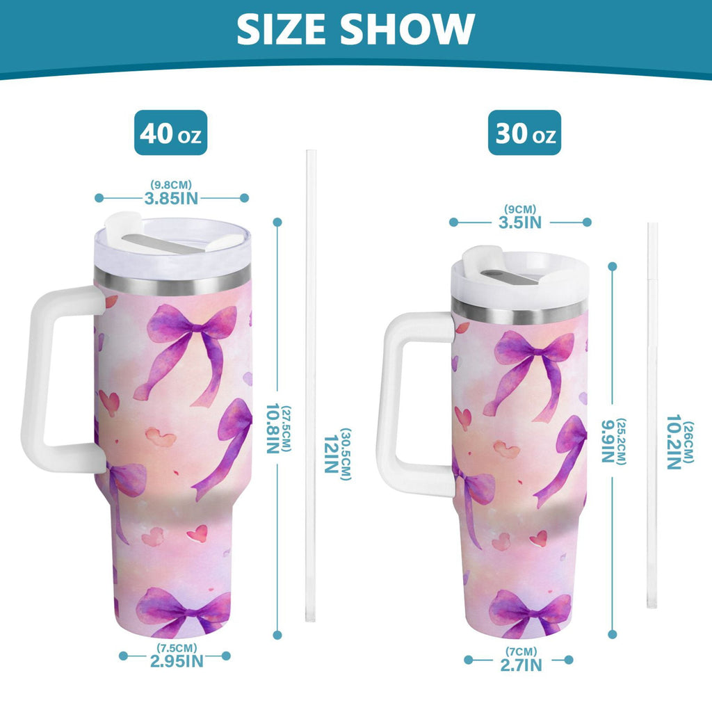 30 oz Insulated Stainless Steel Tumbler Double Wall Stainless Steel Tumbler with 2-Way Drinking Watercolor Purple Bows - Q3ZJ