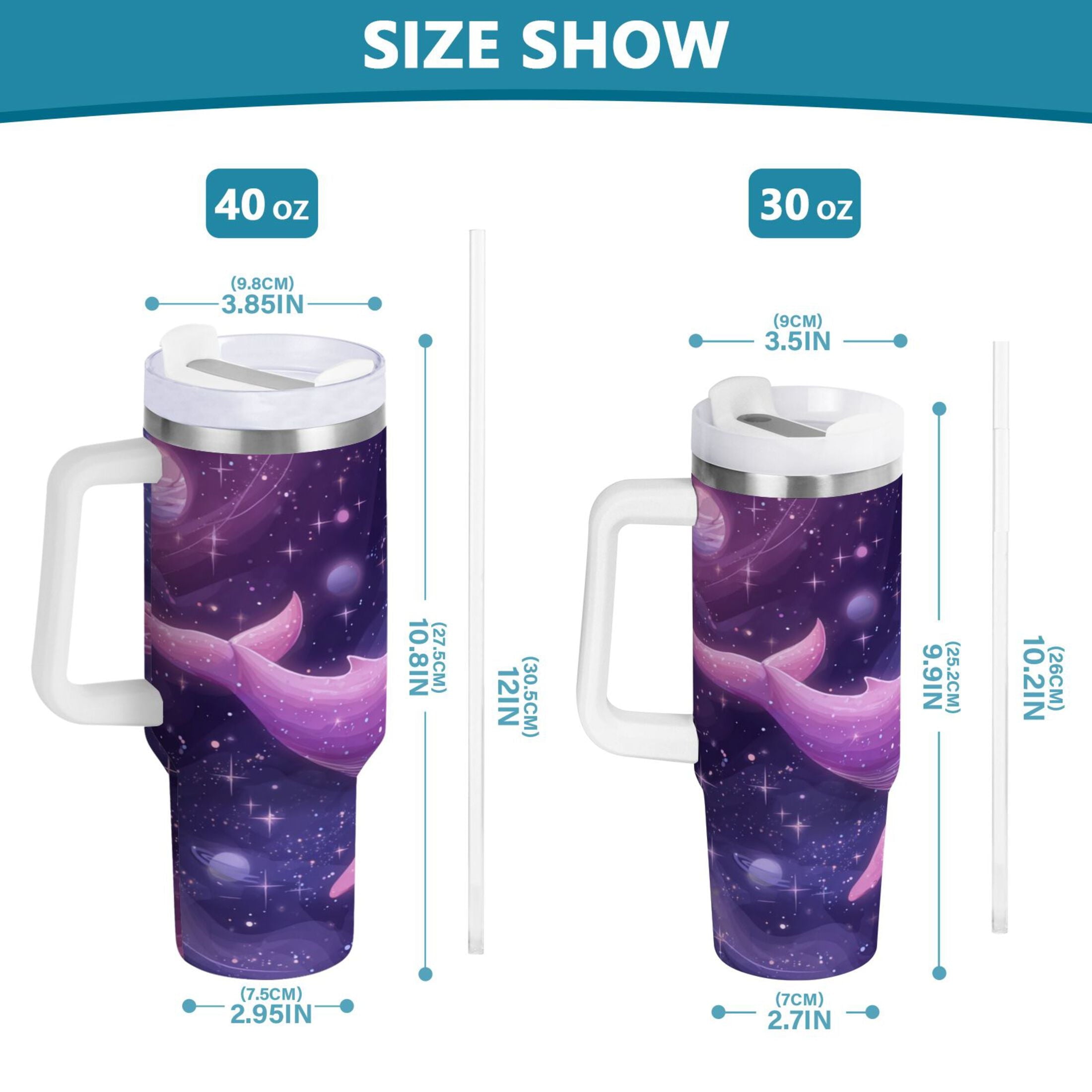30 oz Insulated Stainless Steel Tumbler Double Wall Stainless Steel Tumbler with 2-Way Drinking Whale in Space - MDIC