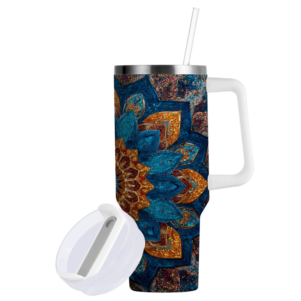 40 oz Insulated Stainless Steel Tumbler Double Wall Stainless Steel Tumbler with 2-Way Drinking Intricate Geometric Shapes - 6SW5