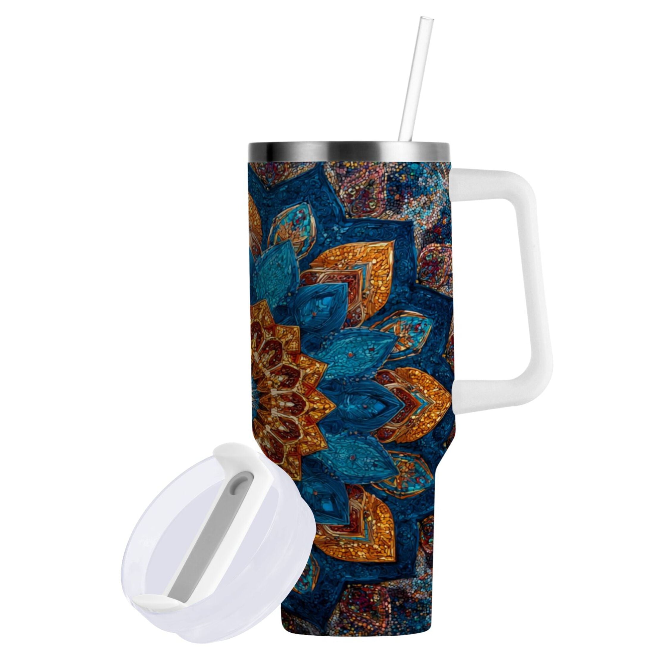 40 oz Insulated Stainless Steel Tumbler Double Wall Stainless Steel Tumbler with 2-Way Drinking Intricate Geometric Shapes - 6SW5