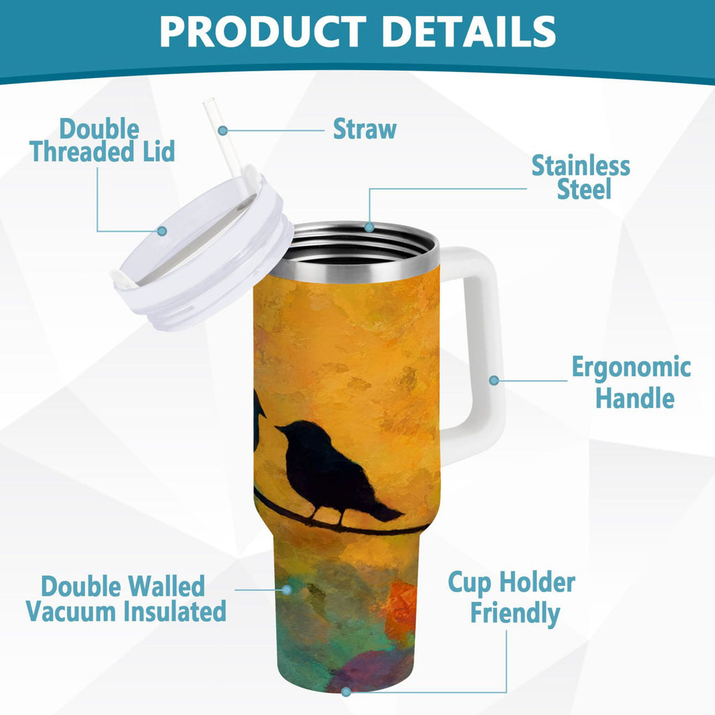 30 oz Insulated Stainless Steel Tumbler Double Wall Stainless Steel Tumbler with 2-Way Drinking Birds on A Wire - 0W9C