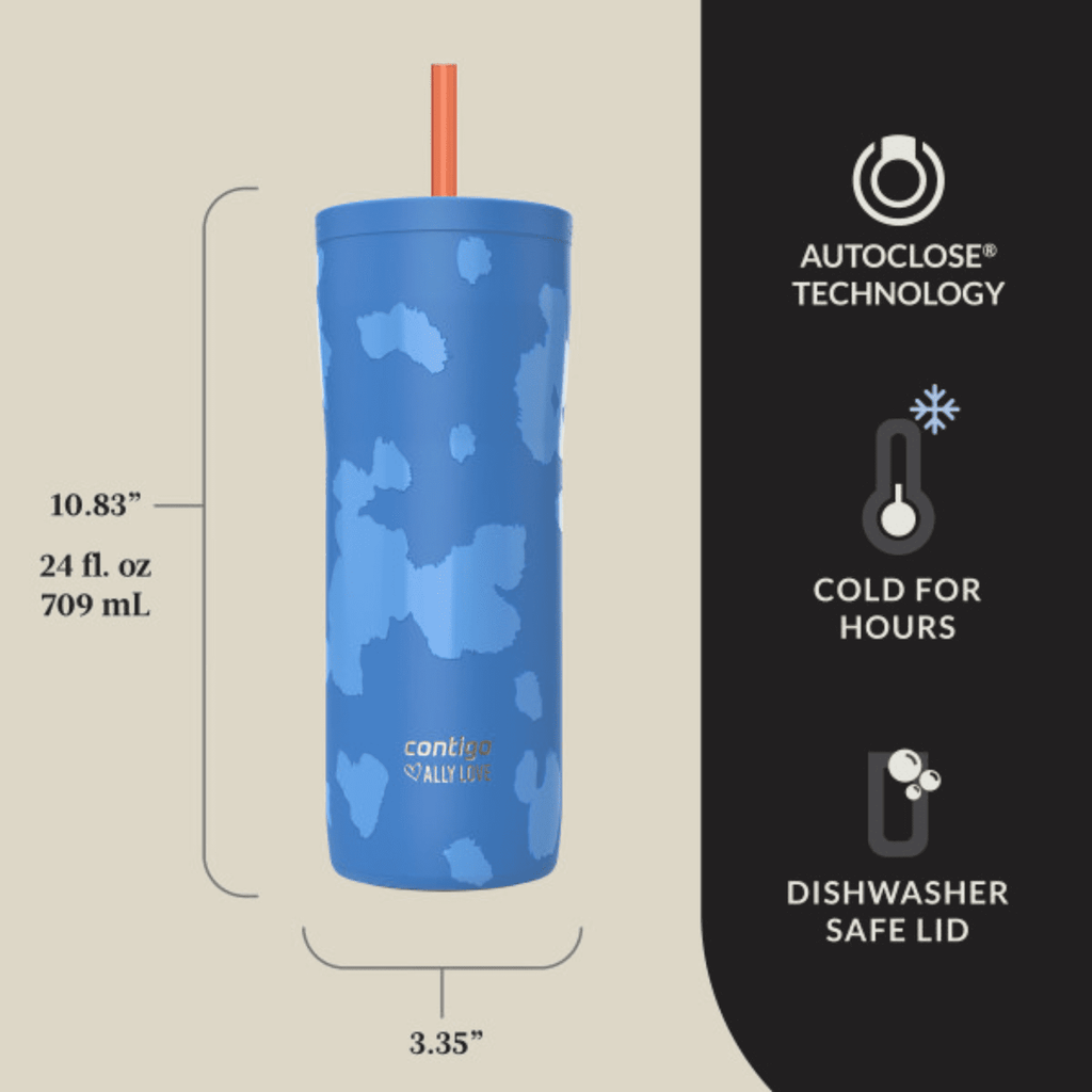 Contigo x Ally Love Streeterville 2.0 Stainless Steel Tumbler with Straw, 24 oz, Stellar Jay - TPEN