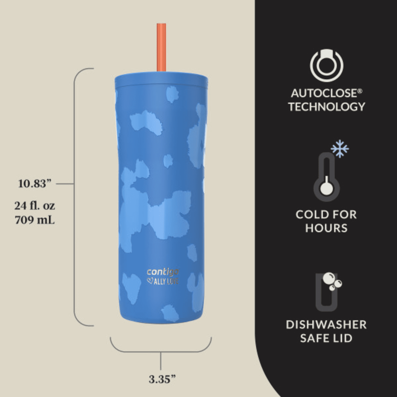 Contigo x Ally Love Streeterville 2.0 Stainless Steel Tumbler with Straw, 24 oz, Stellar Jay - TPEN