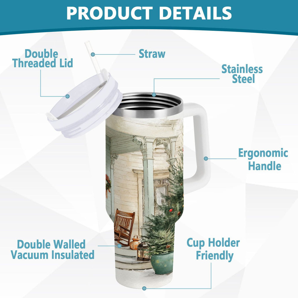 30 oz Insulated Stainless Steel Tumbler Double Wall Stainless Steel Tumbler with 2-Way Drinking Charming Christmas Doorway - G1OZ