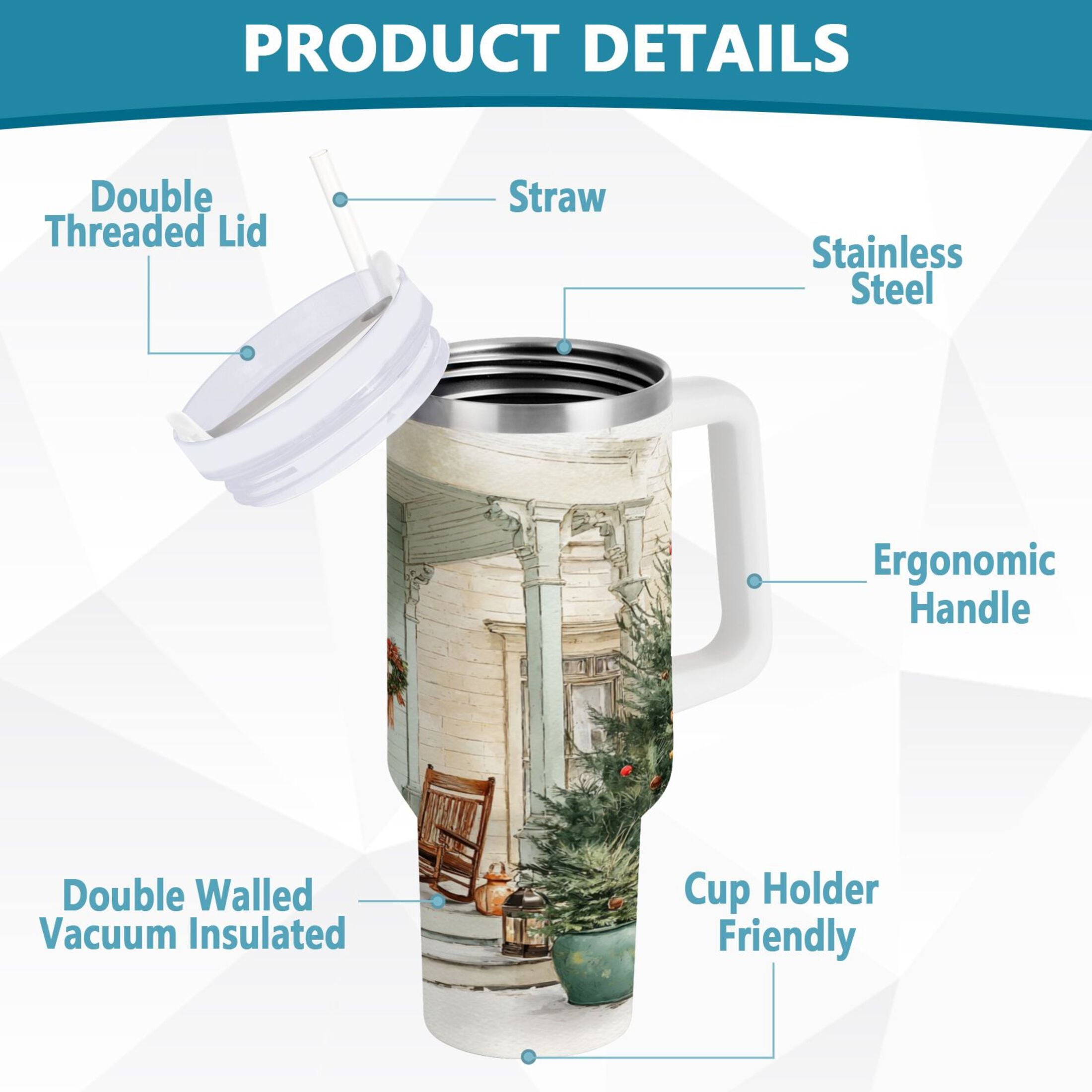 30 oz Insulated Stainless Steel Tumbler Double Wall Stainless Steel Tumbler with 2-Way Drinking Charming Christmas Doorway - G1OZ