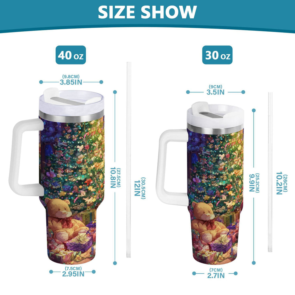 40 oz Insulated Stainless Steel Tumbler Double Wall Stainless Steel Tumbler with 2-Way Drinking Festive Christmas Scene - 1PJ0