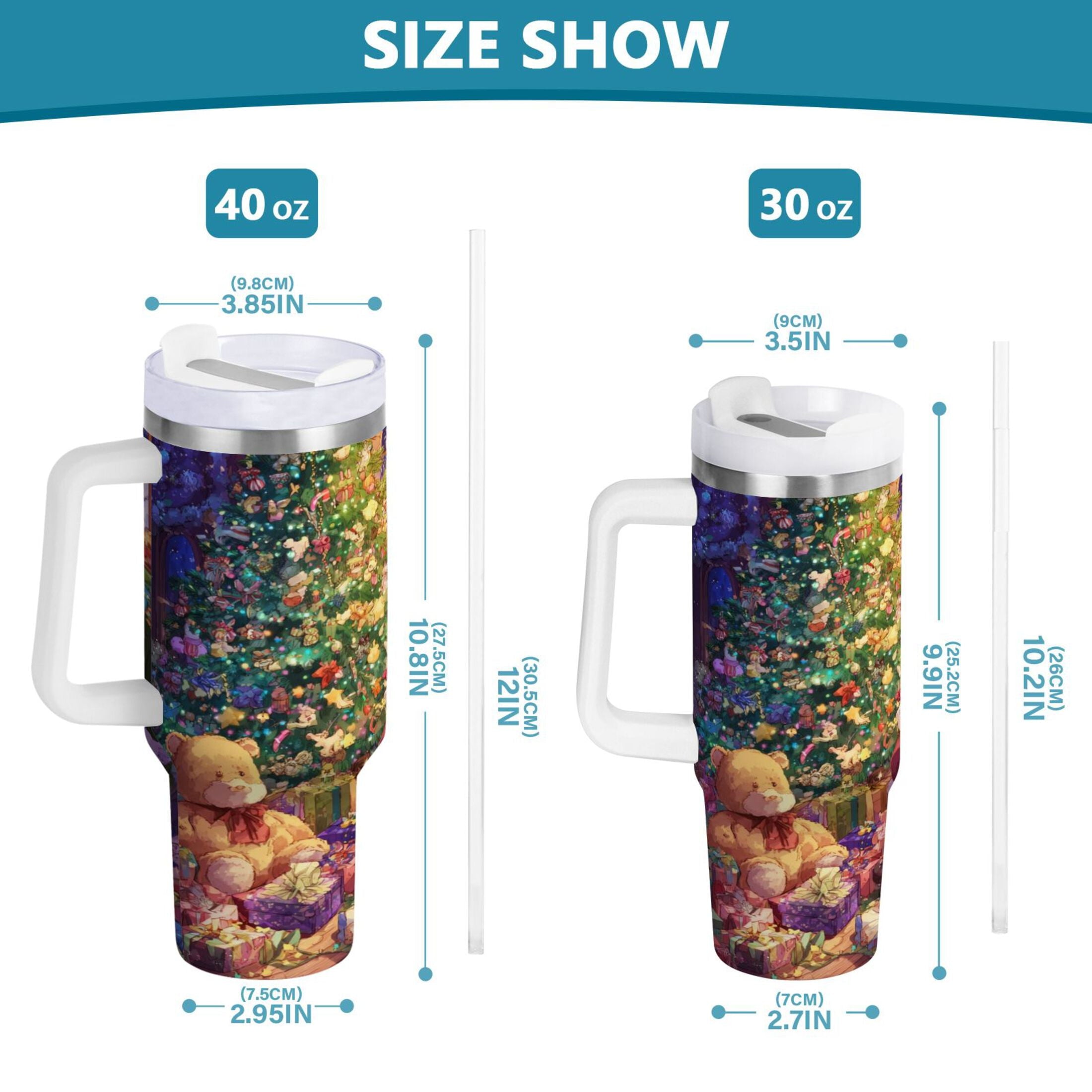 40 oz Insulated Stainless Steel Tumbler Double Wall Stainless Steel Tumbler with 2-Way Drinking Festive Christmas Scene - 1PJ0