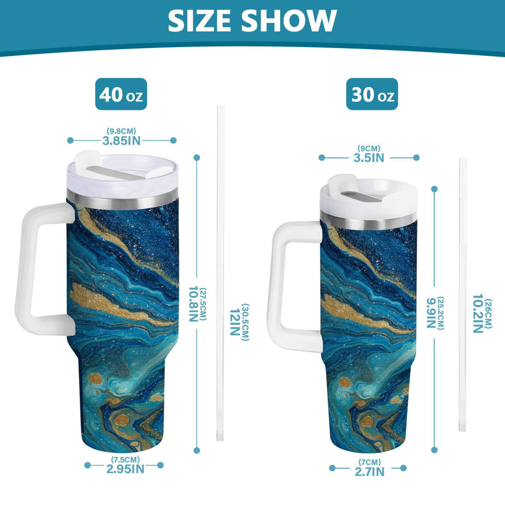 30 oz Insulated Stainless Steel Tumbler Double Wall Stainless Steel Tumbler with 2-Way Drinking Blue and Gold Ocean - WF2D