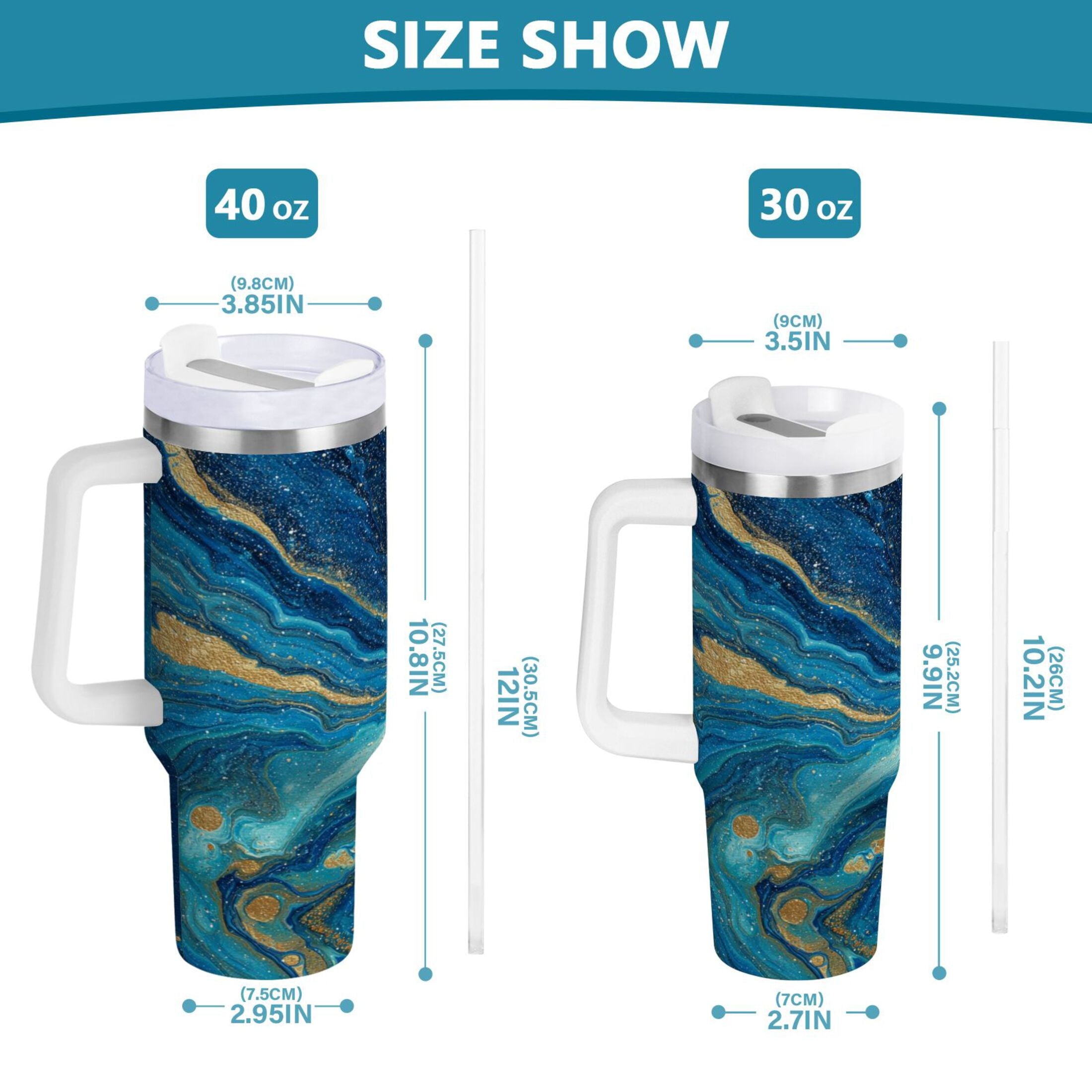 30 oz Insulated Stainless Steel Tumbler Double Wall Stainless Steel Tumbler with 2-Way Drinking Blue and Gold Ocean - WF2D