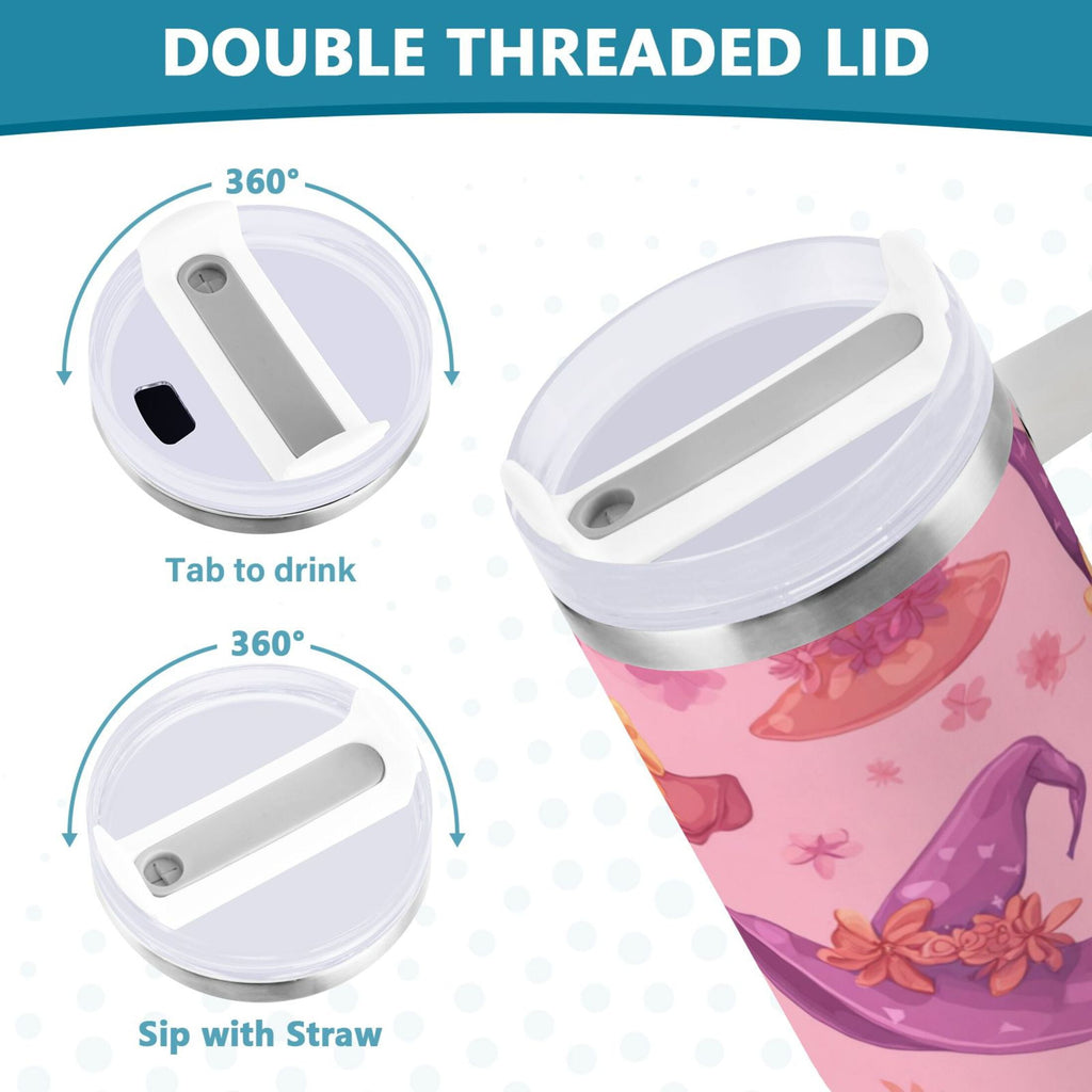 30 oz Insulated Stainless Steel Tumbler Double Wall Stainless Steel Tumbler with 2-Way Drinking Colorful Hat Pattern - QOOV