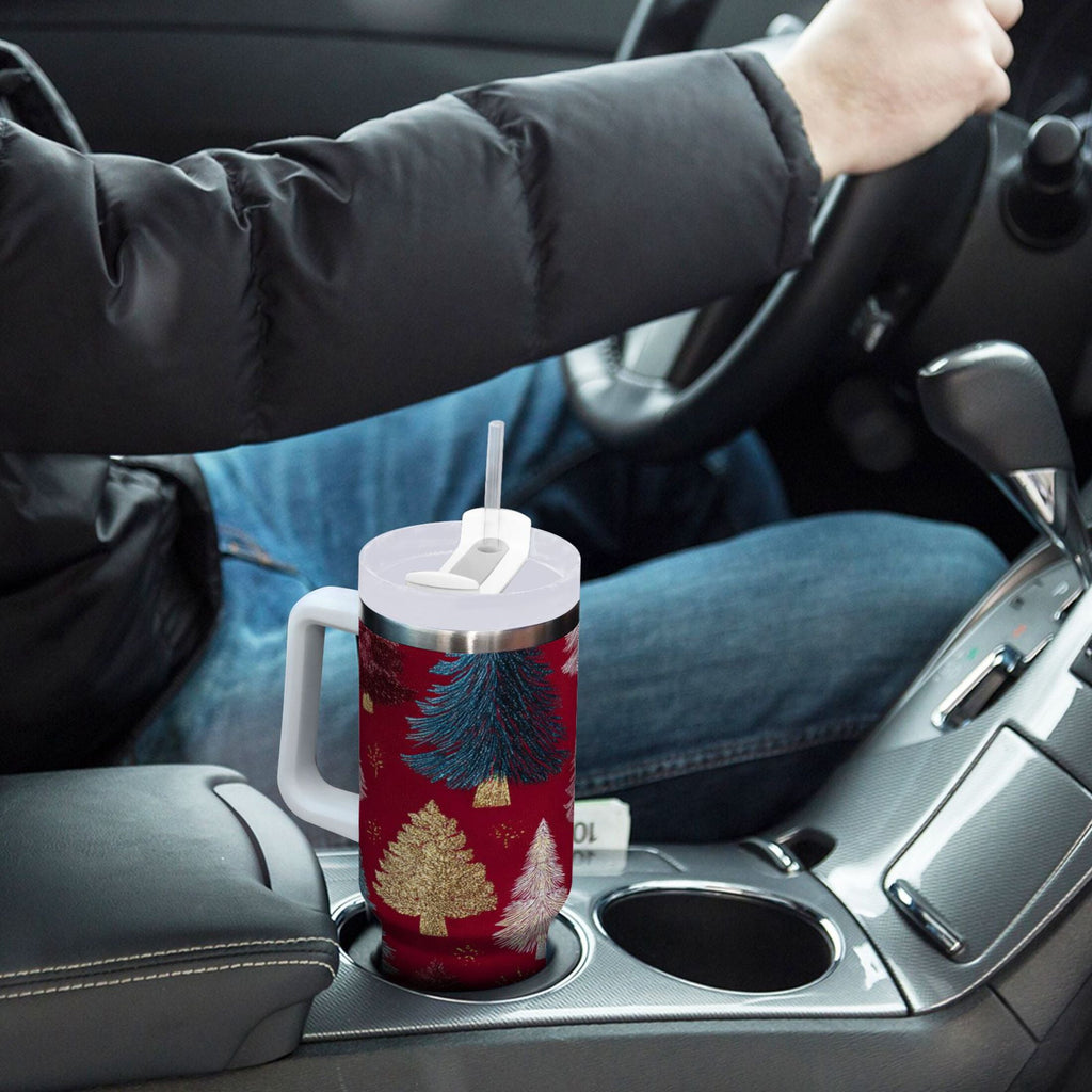 30 oz Insulated Stainless Steel Tumbler Double Wall Stainless Steel Tumbler with 2-Way Drinking Stylized Christmas Trees - 52F6