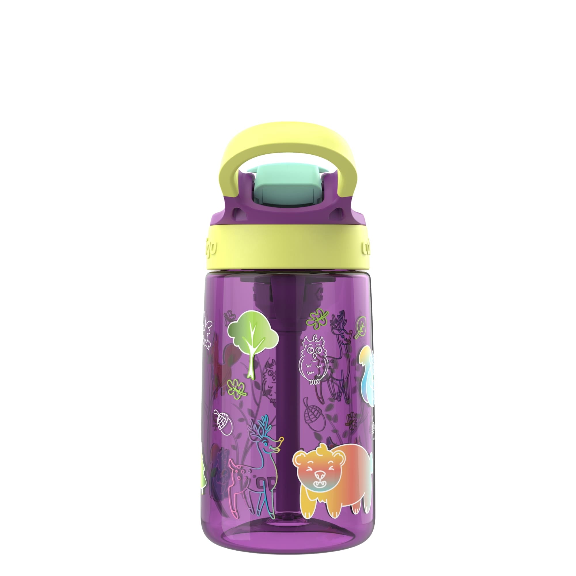 (4 pack) Contigo Kids Water Bottle with Redesigned AUTOSPOUT Straw, 14 oz, Grape Forest Haven - MRSP