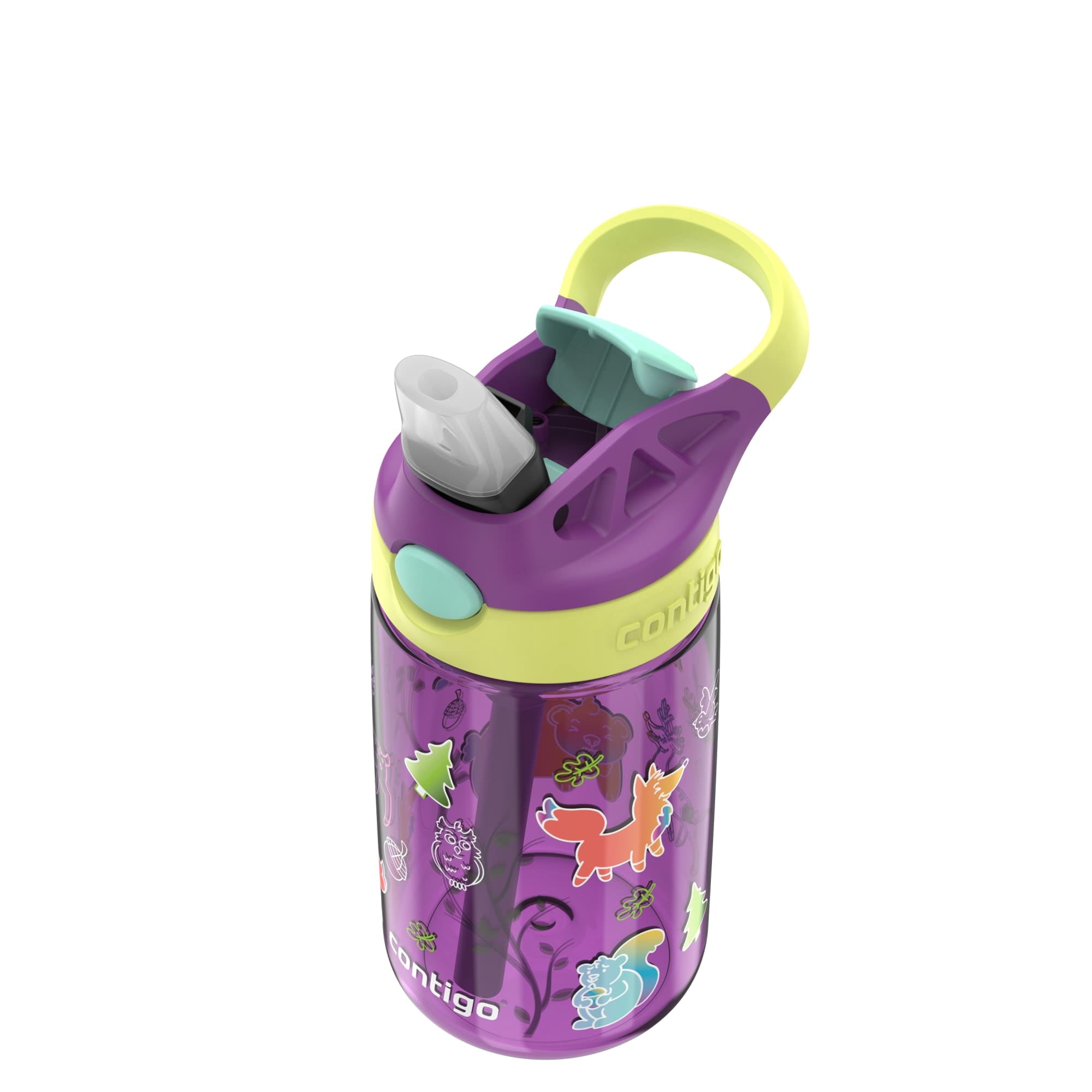(4 pack) Contigo Kids Water Bottle with Redesigned AUTOSPOUT Straw, 14 oz, Grape Forest Haven - MRSP