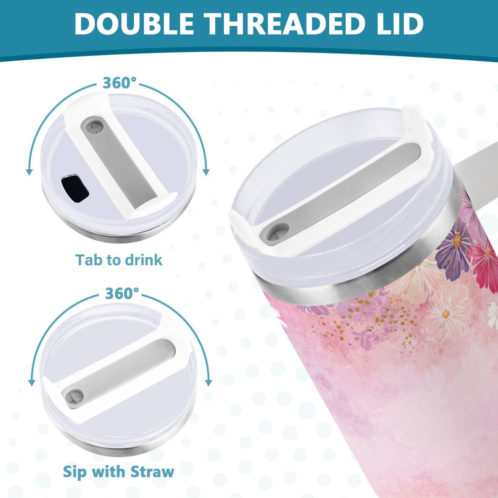 30 oz Insulated Stainless Steel Tumbler Double Wall Stainless Steel Tumbler with 2-Way Drinking Colorful Pastel Floral Pattern - XX8S