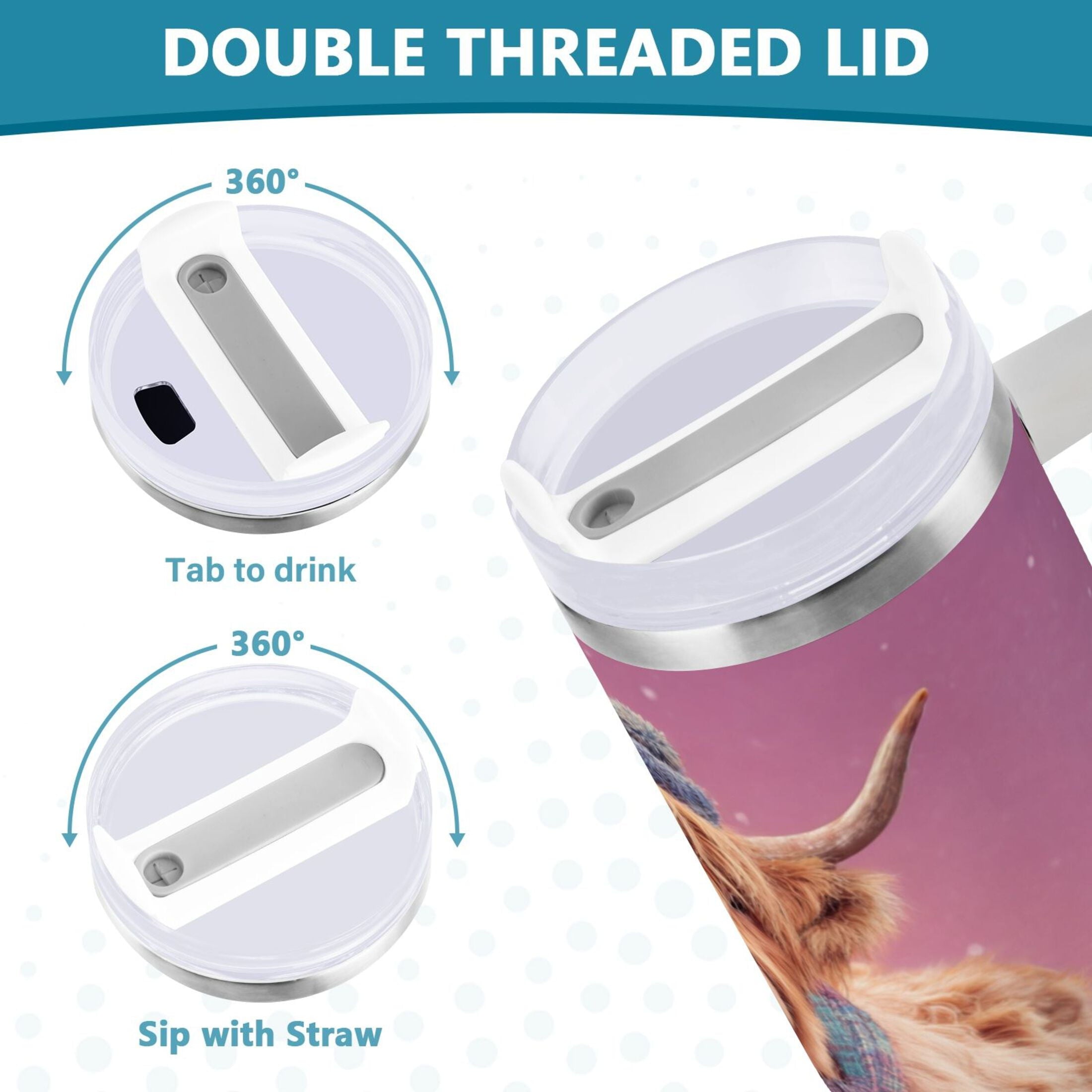 30 oz Insulated Stainless Steel Tumbler Double Wall Stainless Steel Tumbler with 2-Way Drinking Cow Wearing Christmas - UM75