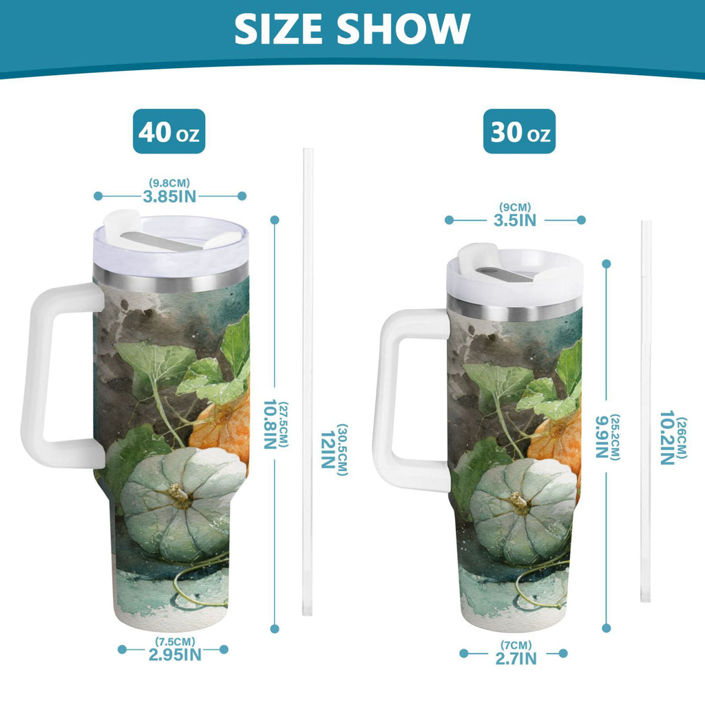 40 oz Insulated Stainless Steel Tumbler Double Wall Stainless Steel Tumbler with 2-Way Drinking Orange and White Pumpkins - 4FTC