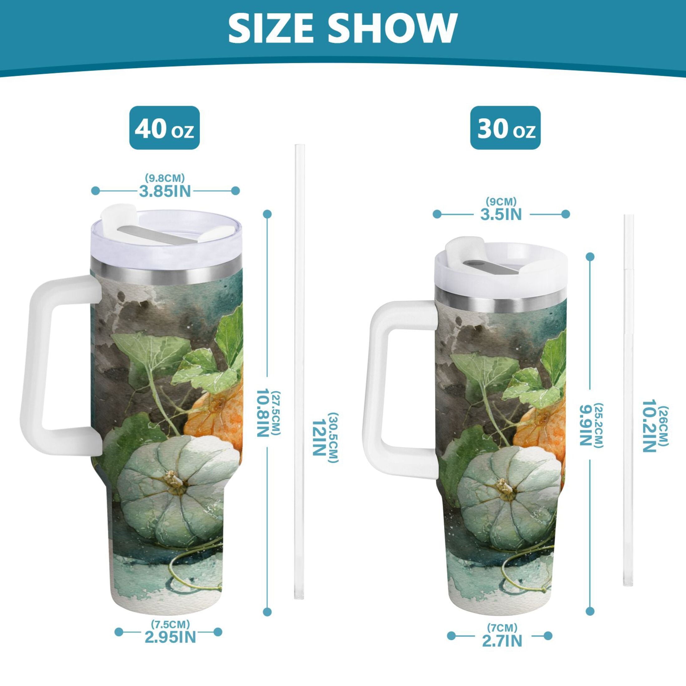 40 oz Insulated Stainless Steel Tumbler Double Wall Stainless Steel Tumbler with 2-Way Drinking Orange and White Pumpkins - 4FTC