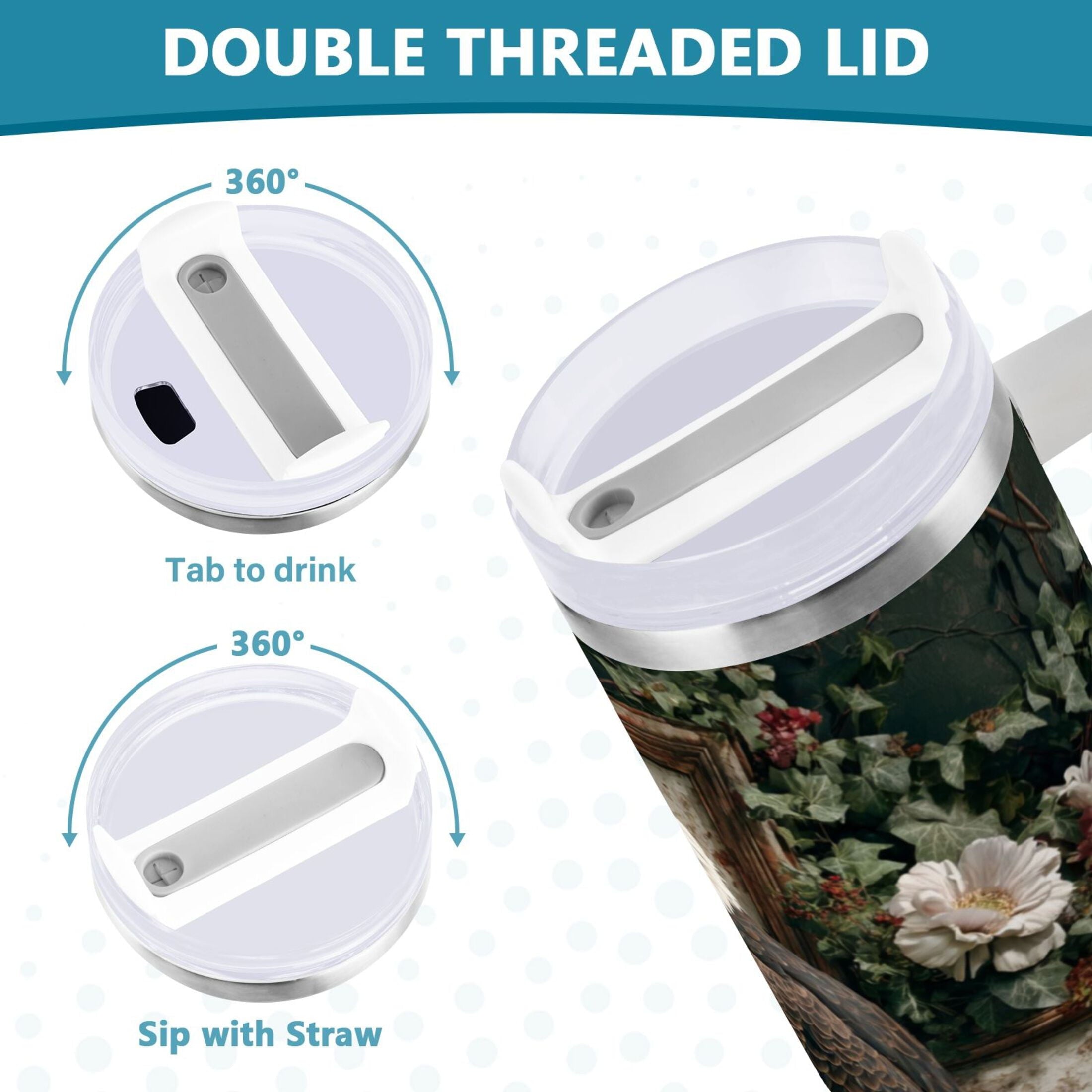 30 oz Insulated Stainless Steel Tumbler Double Wall Stainless Steel Tumbler with 2-Way Drinking Wreath and Bald Eagle - RPQ0