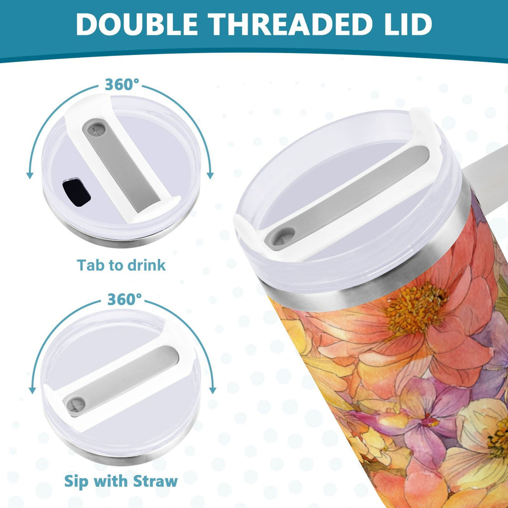 30 oz Insulated Stainless Steel Tumbler Double Wall Stainless Steel Tumbler with 2-Way Drinking Summer Blossoms - ZIWN