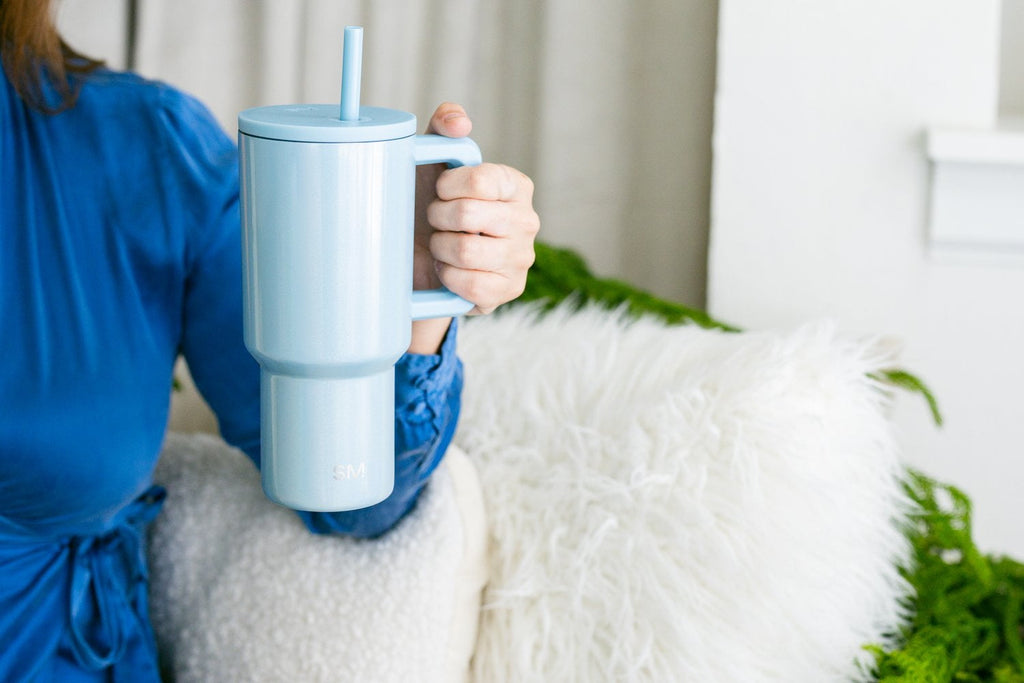 Simple Modern 30 fl oz Insulated Stainless Steel Trek Tumbler with Straw Lid | Seaglass Sage and Cream Checkmate - B21Q