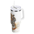 30 oz Insulated Stainless Steel Tumbler Double Wall Stainless Steel Tumbler with 2-Way Drinking Tiger in Action - UDFM