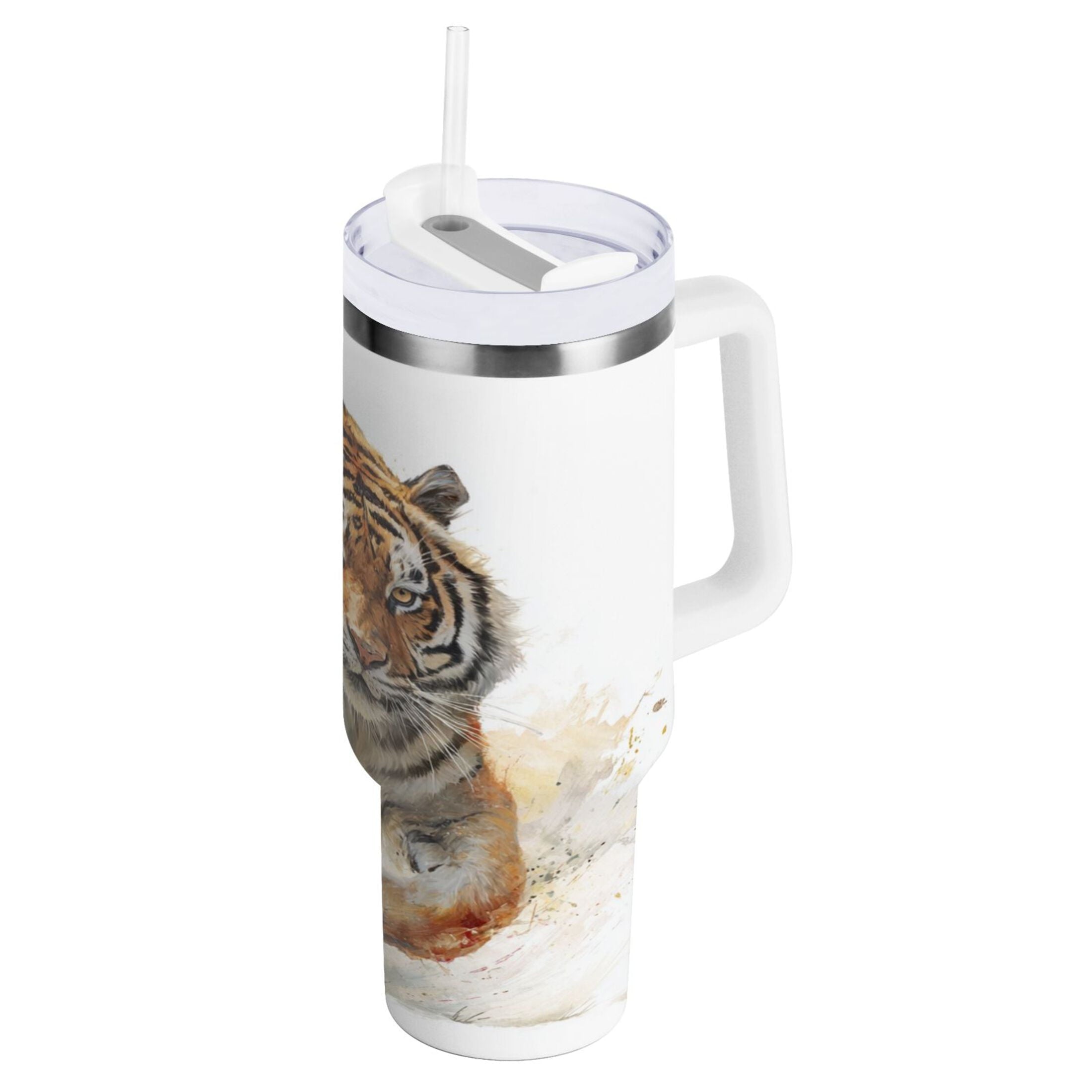 30 oz Insulated Stainless Steel Tumbler Double Wall Stainless Steel Tumbler with 2-Way Drinking Tiger in Action - UDFM