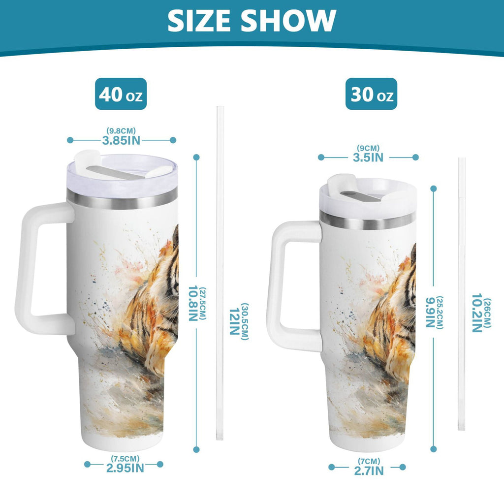 30 oz Insulated Stainless Steel Tumbler Double Wall Stainless Steel Tumbler with 2-Way Drinking Tiger in Action - UDFM