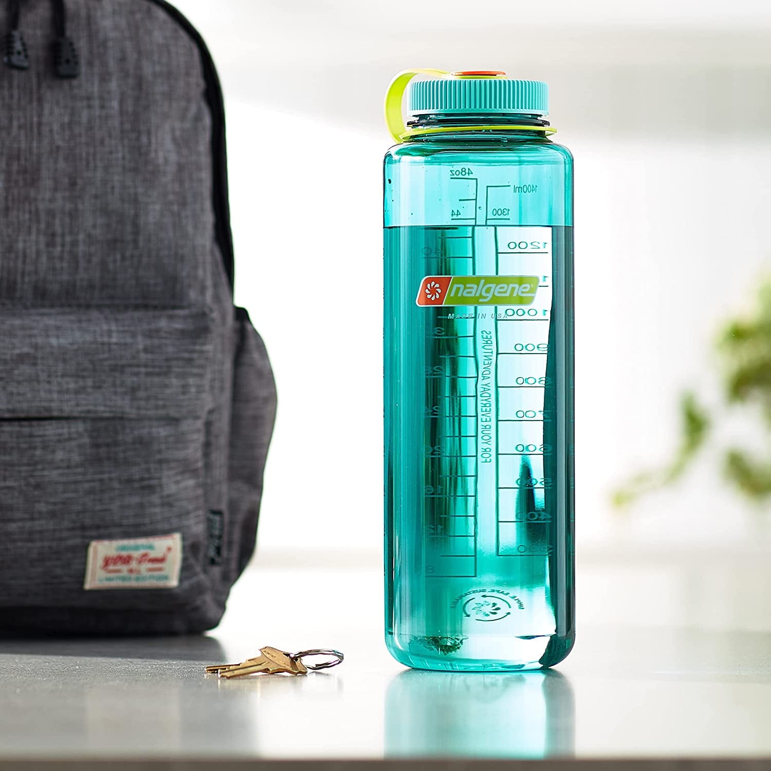 Nalgene Sustain Tritan BPA-Free Water Bottle Made with Material Derived from 50% Plastic Waste (using ISCC certified mass balance), 48 OZ, Wide Mouth, Blue - 8KWM