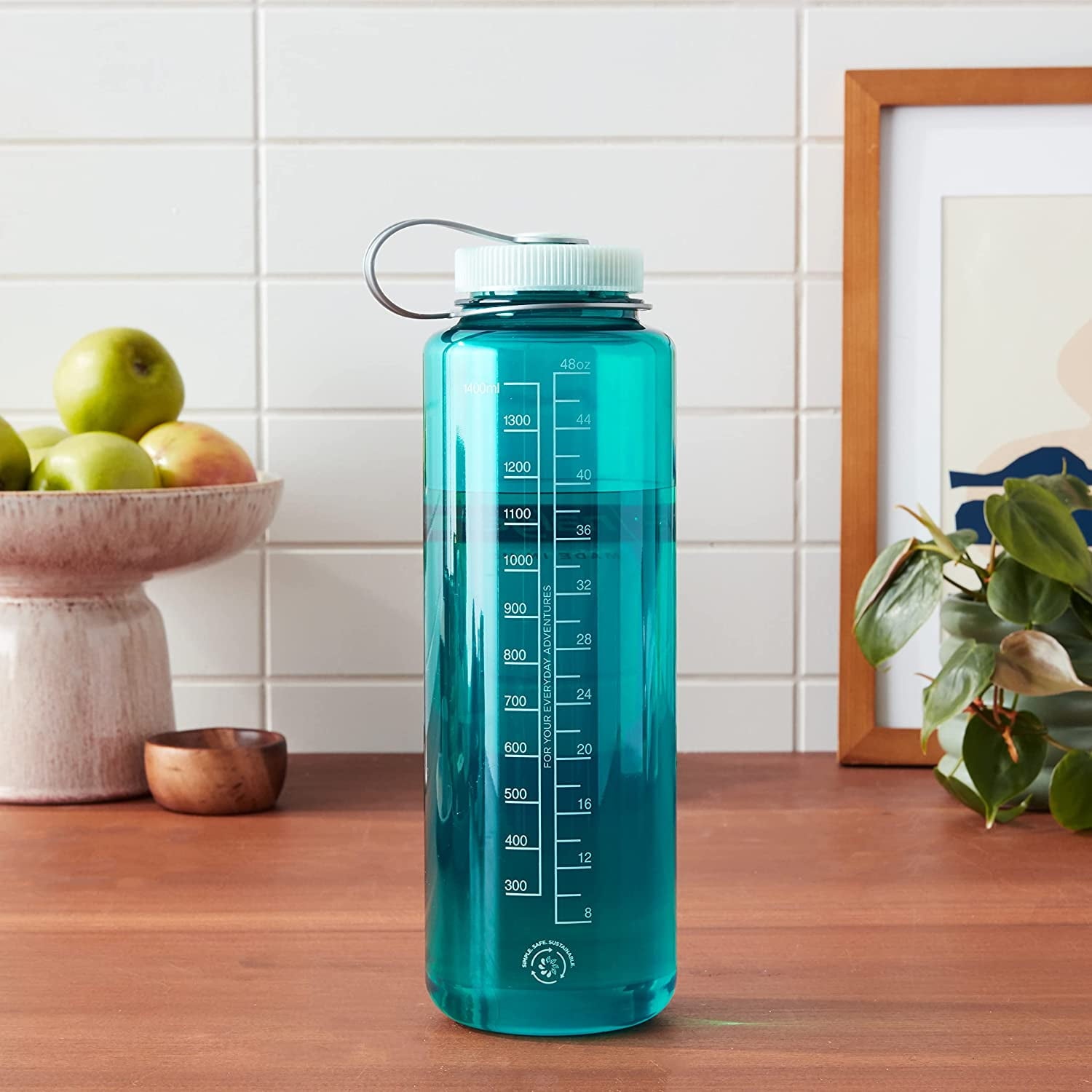 Nalgene Sustain Tritan BPA-Free Water Bottle Made with Material Derived from 50% Plastic Waste (using ISCC certified mass balance), 48 OZ, Wide Mouth, Blue - 8KWM
