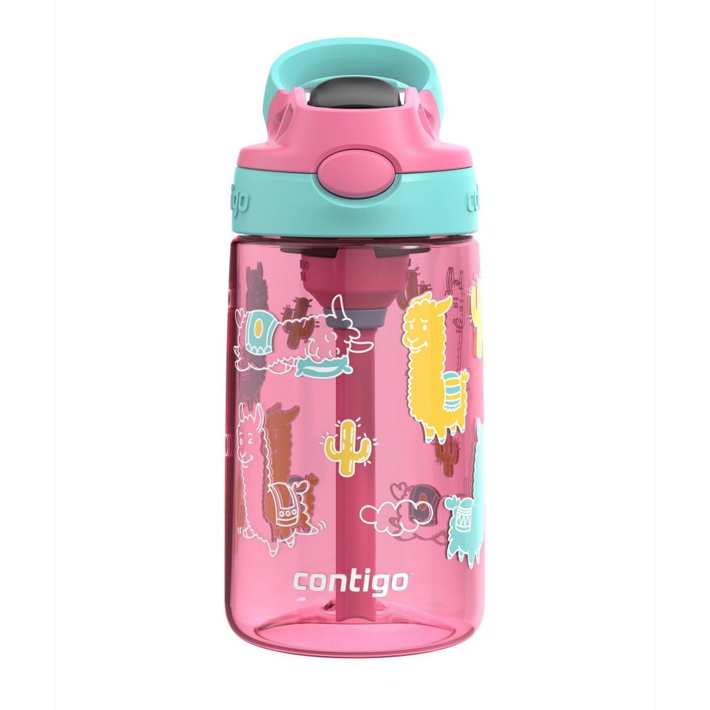 Contigo 14oz Kids' Water Bottle with Redesigned AutoSpout Straw Azalea Jade Vine with Llamas - X5PF