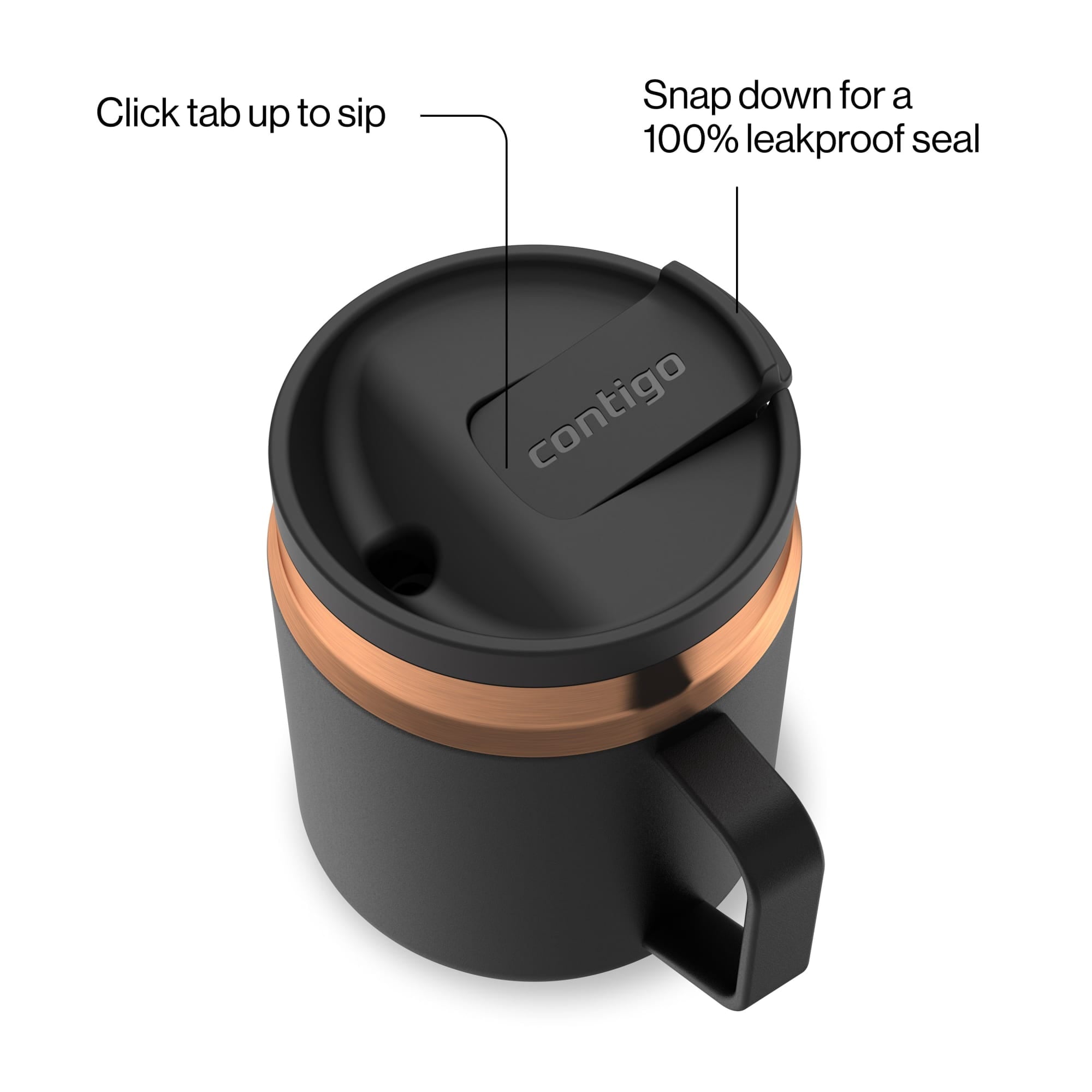 Contigo SnapSeal Leakproof Stainless Steel Reusable Travel Tumbler,Black/Bronze, 14 oz - 0IOR