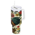 40 oz Insulated Stainless Steel Tumbler Double Wall Stainless Steel Tumbler with 2-Way Drinking Rooster and Vintage Floral - RLTO