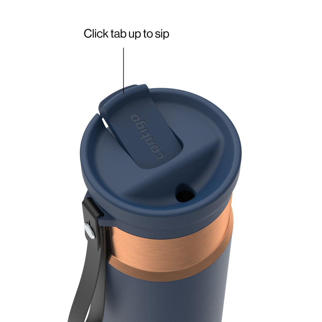 Contigo SnapSeal Leakproof Stainless Steel Reusable Water Bottle with Carrying Strap, Black/Bronze, 16 oz - YXYN