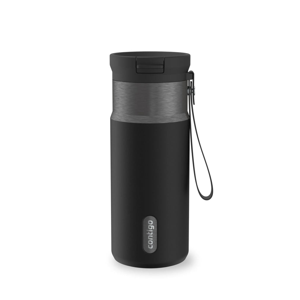 Contigo SnapSeal Leakproof Stainless Steel Reusable Water Bottle with Carrying Strap, Black/Bronze, 16 oz - YXYN