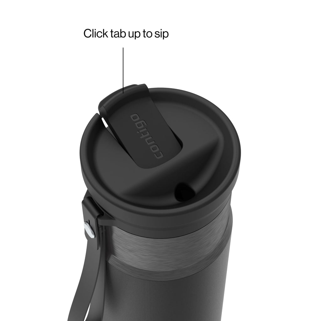 Contigo SnapSeal Leakproof Stainless Steel Reusable Water Bottle with Carrying Strap, Black/Bronze, 16 oz - YXYN