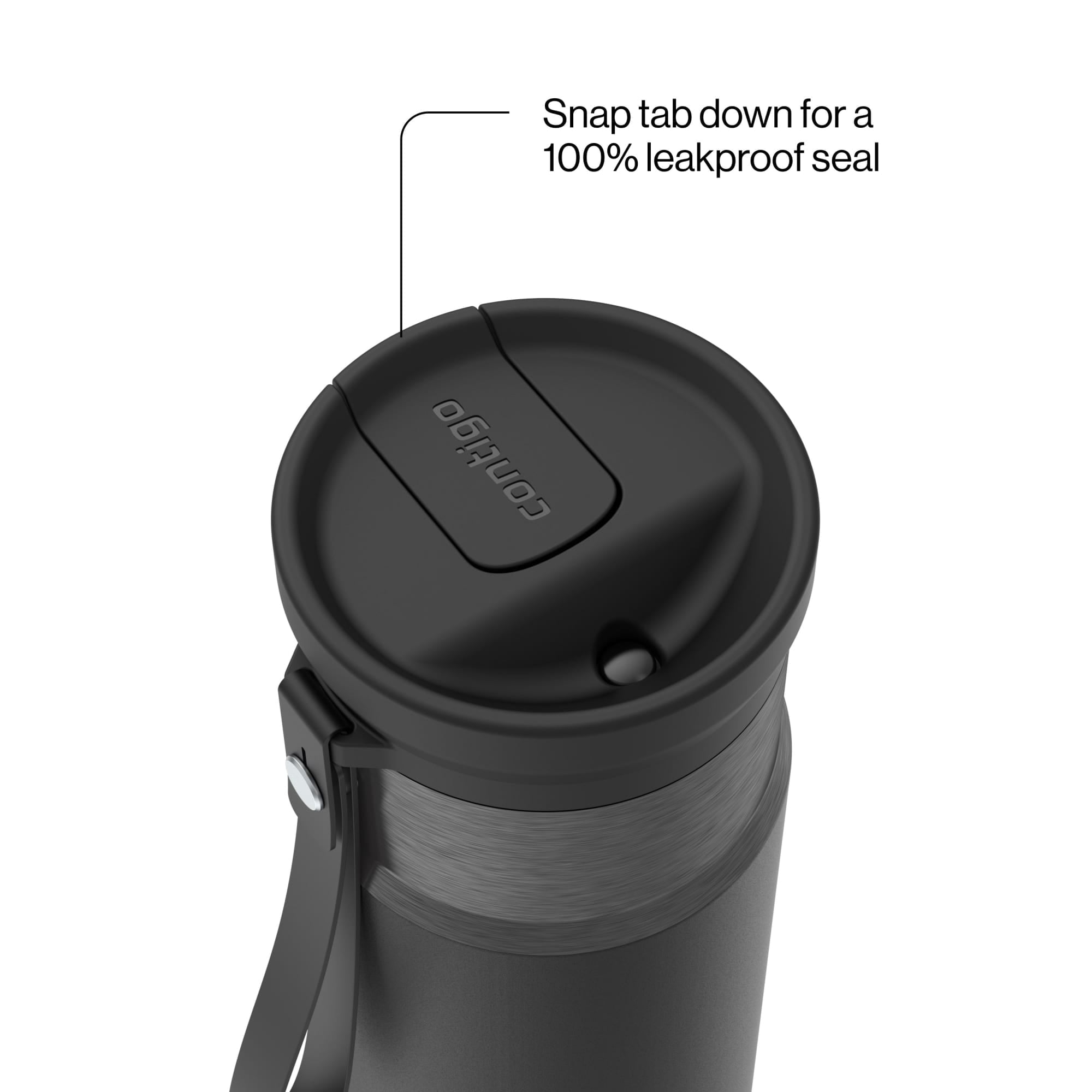 Contigo SnapSeal Leakproof Stainless Steel Reusable Water Bottle with Carrying Strap, Black/Bronze, 16 oz - YXYN