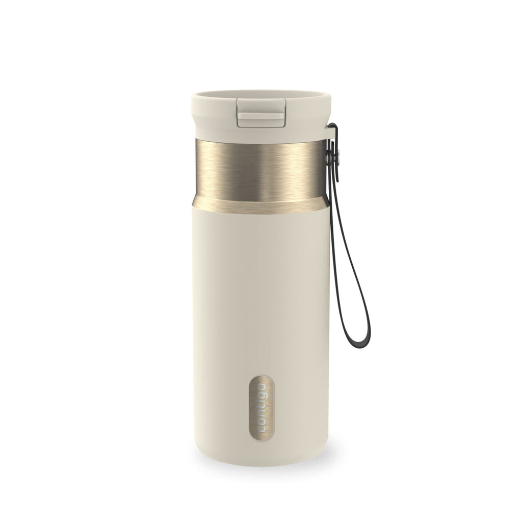 Contigo SnapSeal Leakproof Stainless Steel Reusable Water Bottle with Carrying Strap, Black/Bronze, 16 oz - YXYN