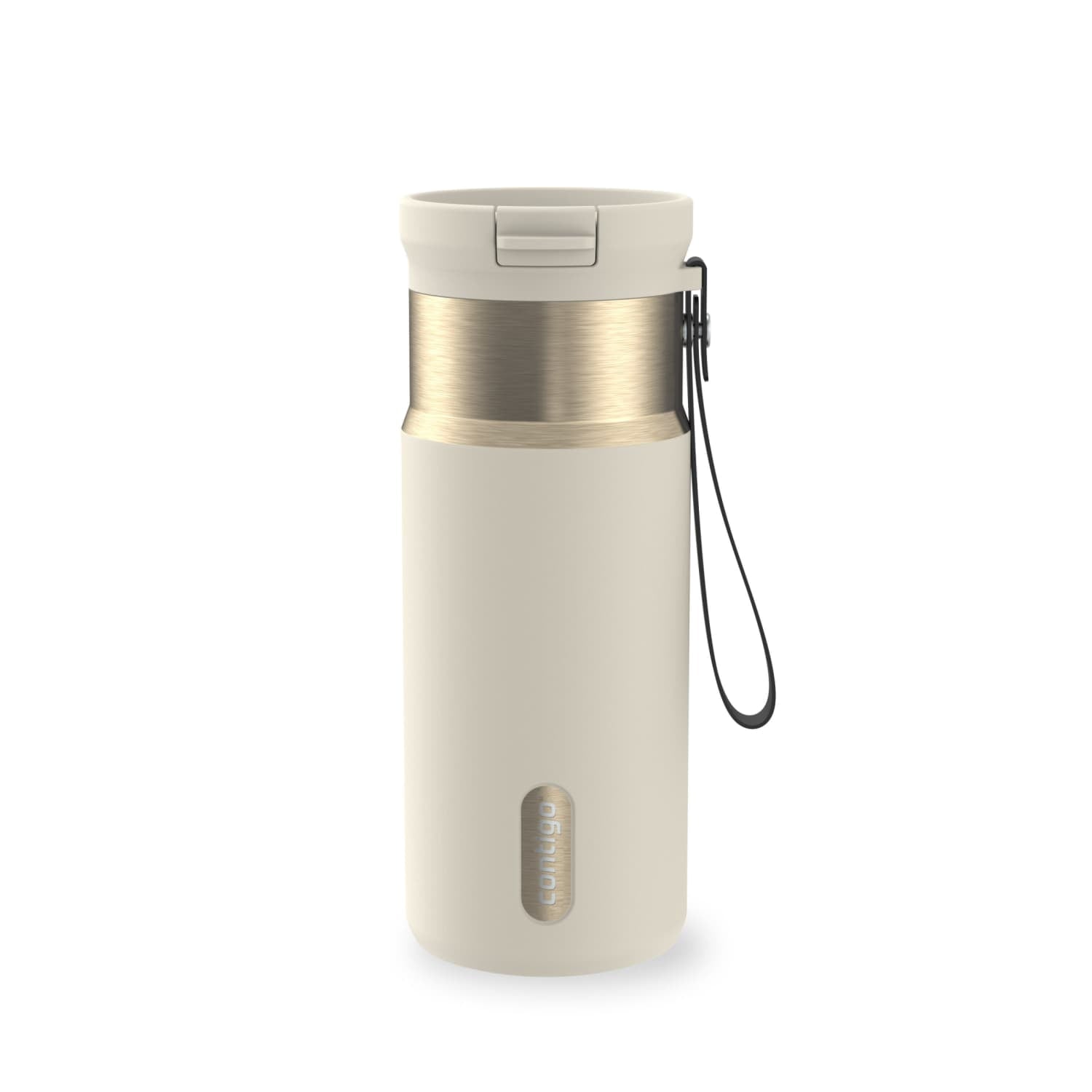 Contigo SnapSeal Leakproof Stainless Steel Reusable Water Bottle with Carrying Strap, Black/Bronze, 16 oz - YXYN