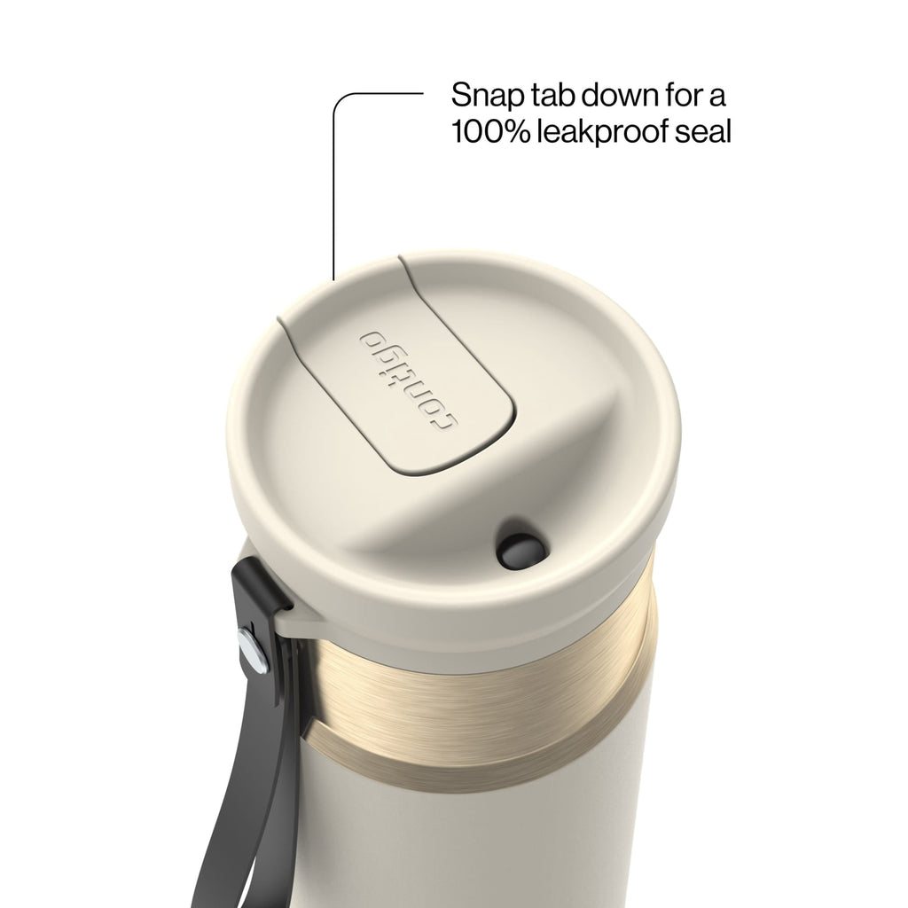 Contigo SnapSeal Leakproof Stainless Steel Reusable Water Bottle with Carrying Strap, Black/Bronze, 16 oz - YXYN