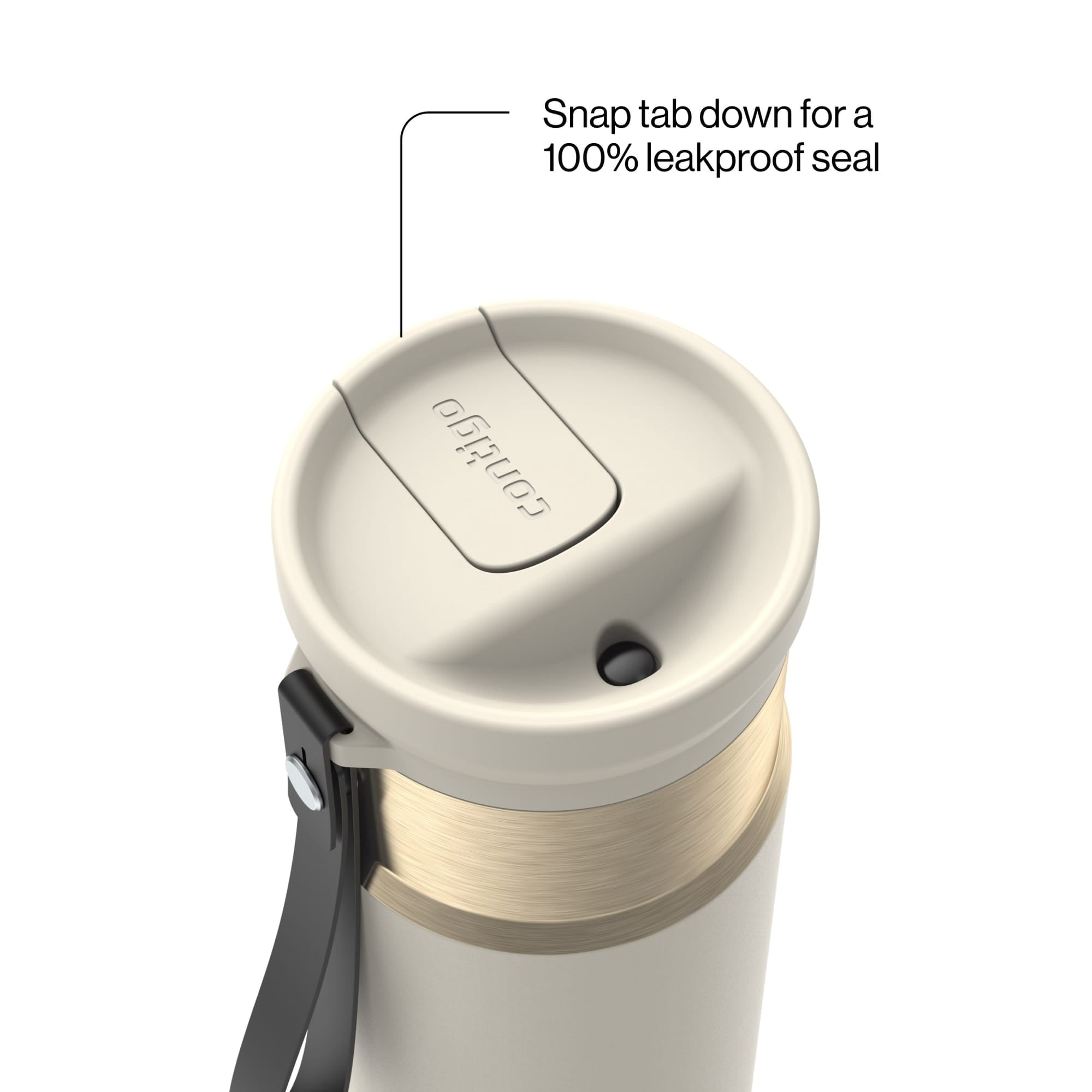 Contigo SnapSeal Leakproof Stainless Steel Reusable Water Bottle with Carrying Strap, Black/Bronze, 16 oz - YXYN