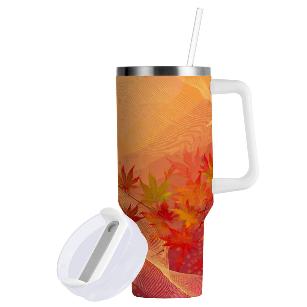 40 oz Insulated Stainless Steel Tumbler Double Wall Stainless Steel Tumbler with 2-Way Drinking Red Maple Leaves in Autumn - VKGI