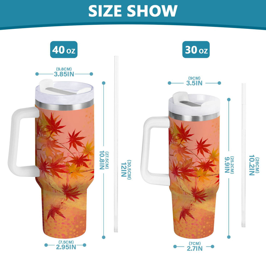 40 oz Insulated Stainless Steel Tumbler Double Wall Stainless Steel Tumbler with 2-Way Drinking Red Maple Leaves in Autumn - VKGI