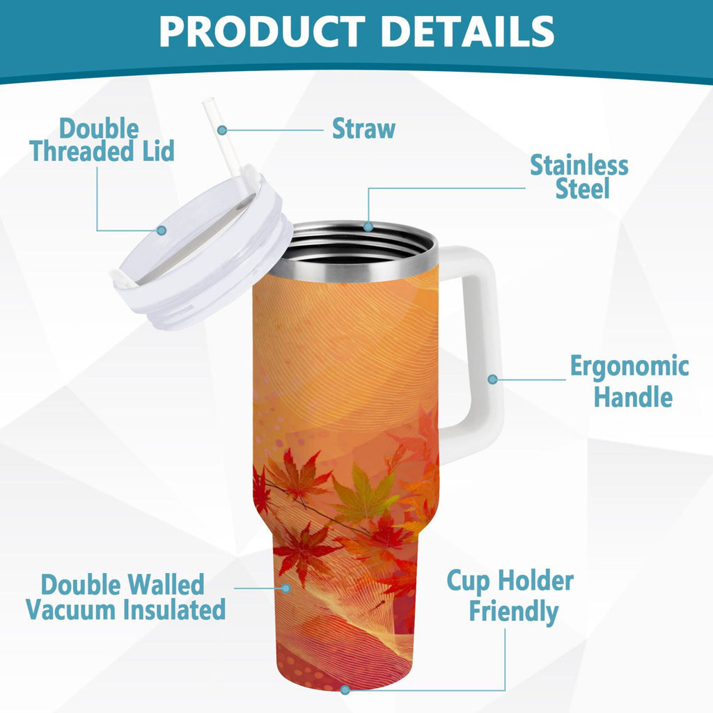 40 oz Insulated Stainless Steel Tumbler Double Wall Stainless Steel Tumbler with 2-Way Drinking Red Maple Leaves in Autumn - VKGI