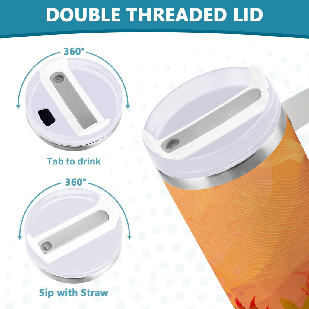40 oz Insulated Stainless Steel Tumbler Double Wall Stainless Steel Tumbler with 2-Way Drinking Red Maple Leaves in Autumn - VKGI