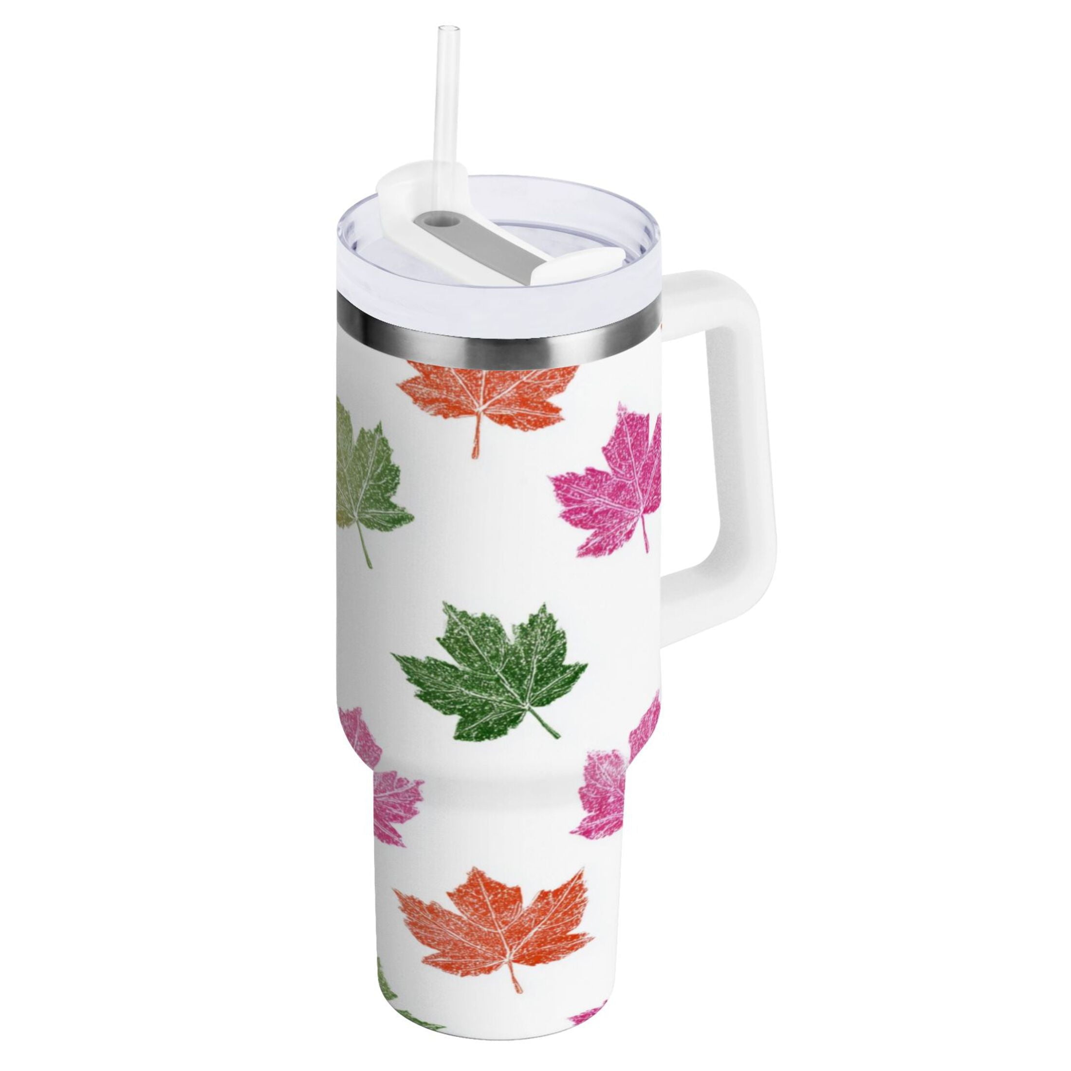 40 oz Insulated Stainless Steel Tumbler Double Wall Stainless Steel Tumbler with 2-Way Drinking Pink Maple Leaf - LTVH