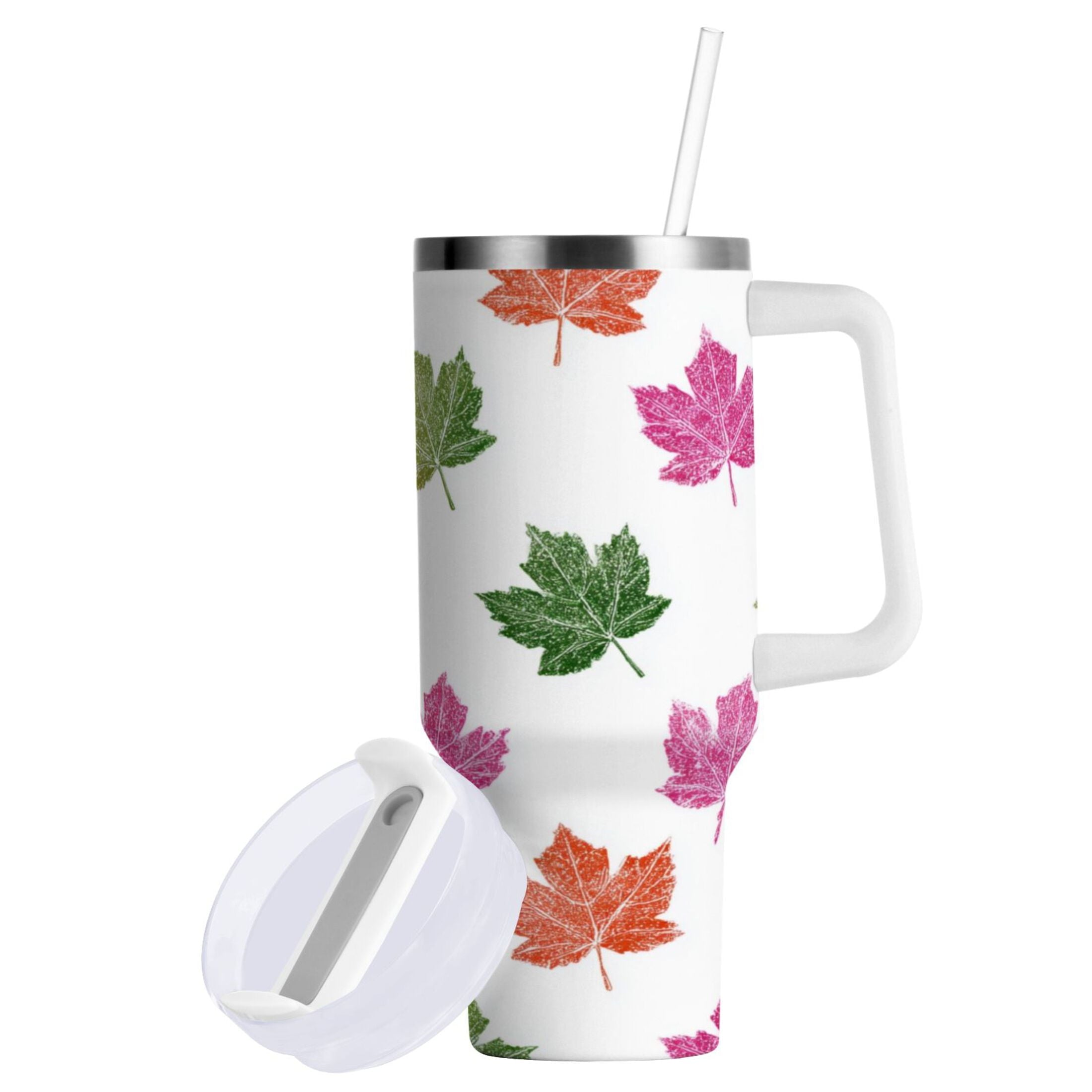40 oz Insulated Stainless Steel Tumbler Double Wall Stainless Steel Tumbler with 2-Way Drinking Pink Maple Leaf - LTVH