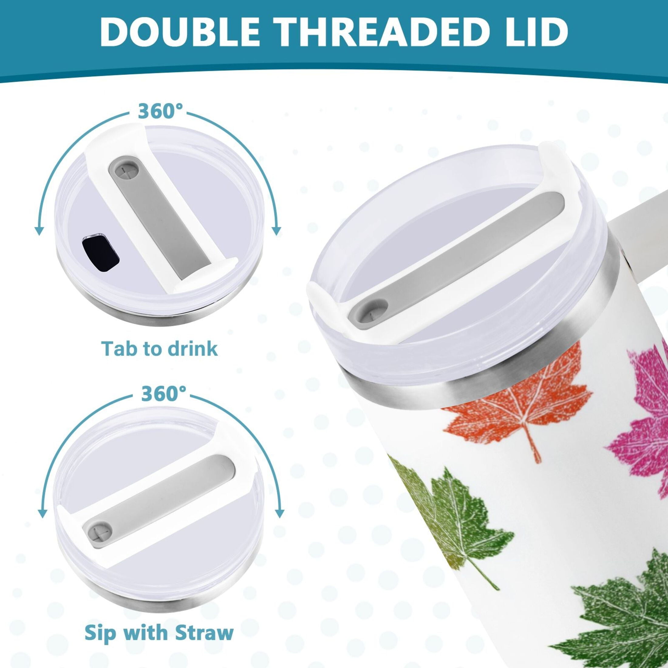 40 oz Insulated Stainless Steel Tumbler Double Wall Stainless Steel Tumbler with 2-Way Drinking Pink Maple Leaf - LTVH